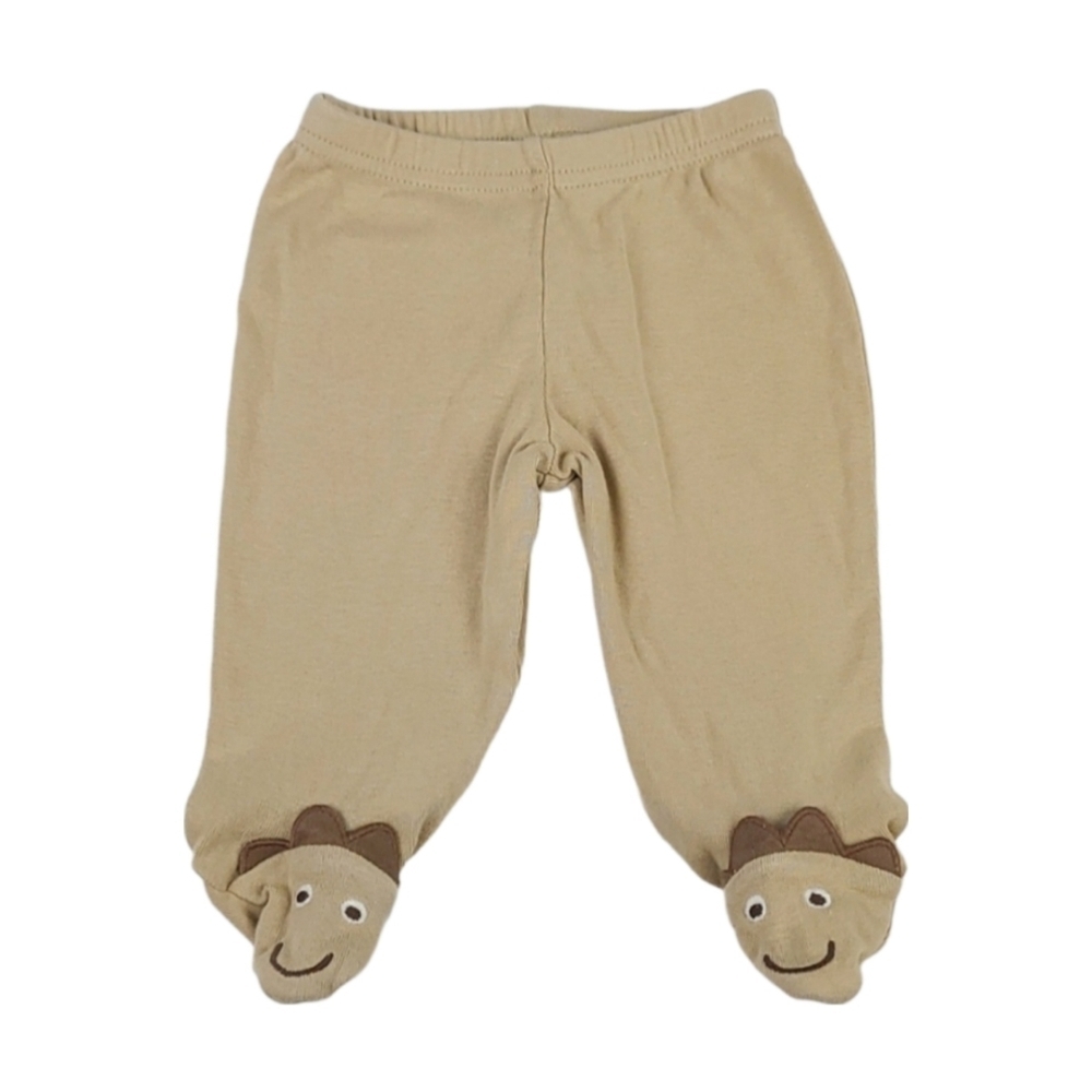 Vintage Tan Baby Pants Pajamas with Cute Dinosaur Feet, 3 Months Mos
